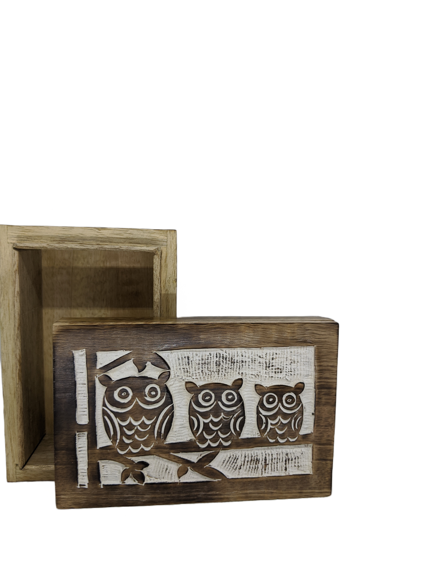Three Wise Owl Whitewashed Wood Box