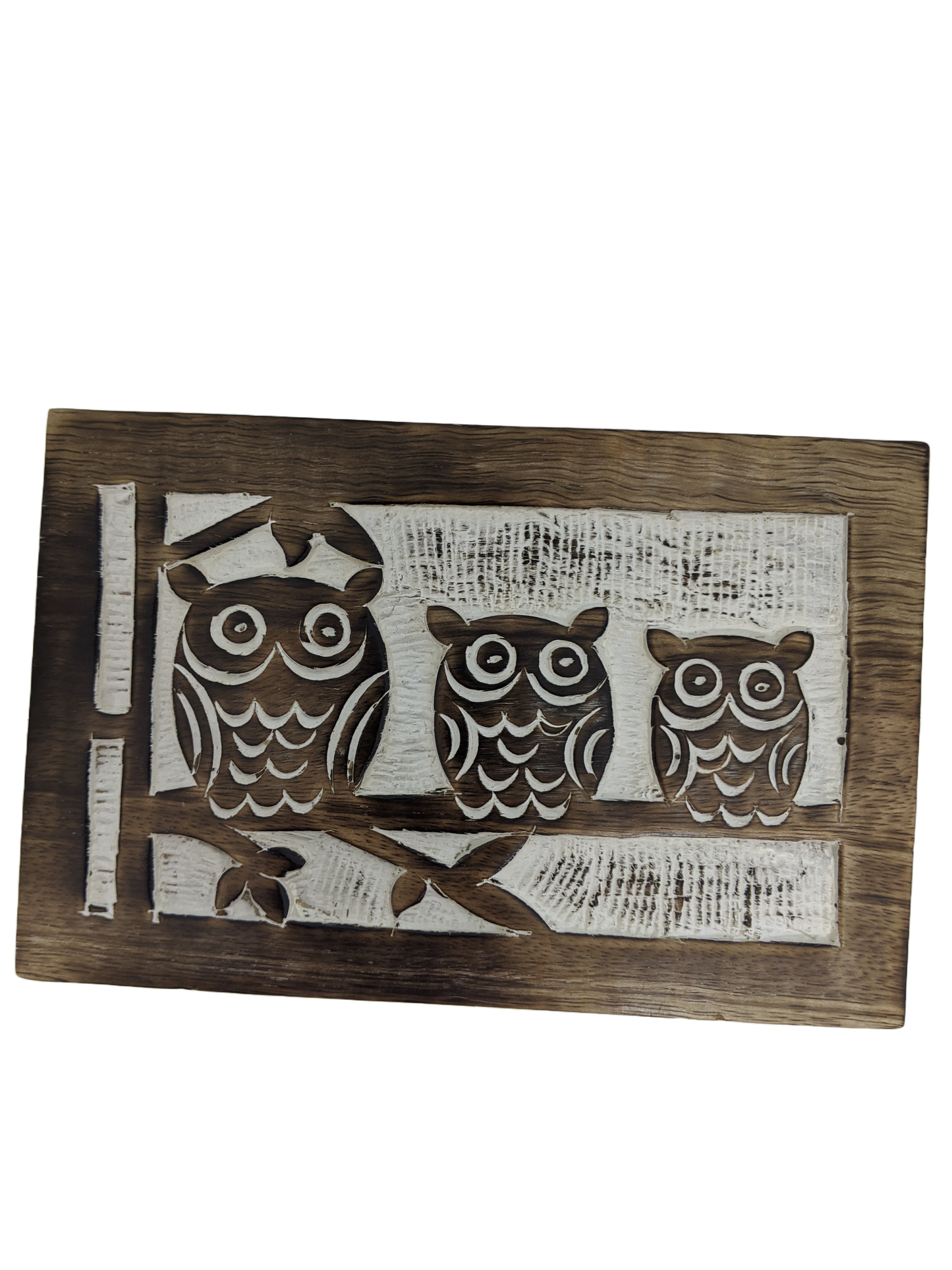 Three Wise Owl Whitewashed Wood Box