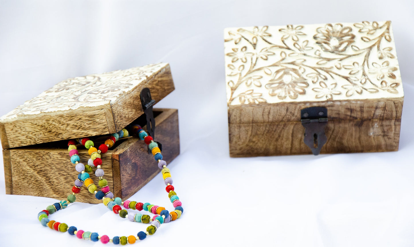 White Washed Wood Carved Box