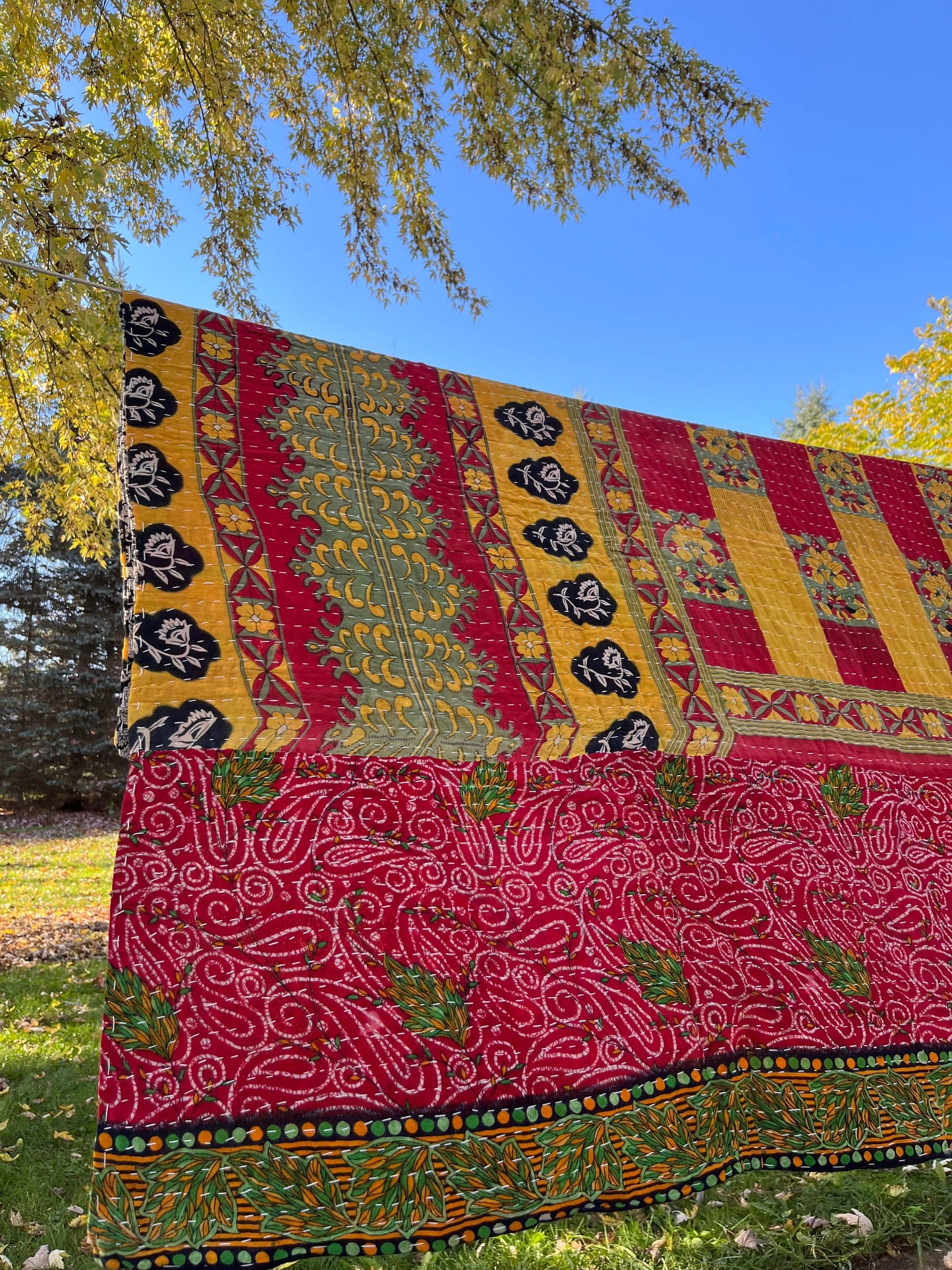 Sari Kantha Throw Blanket