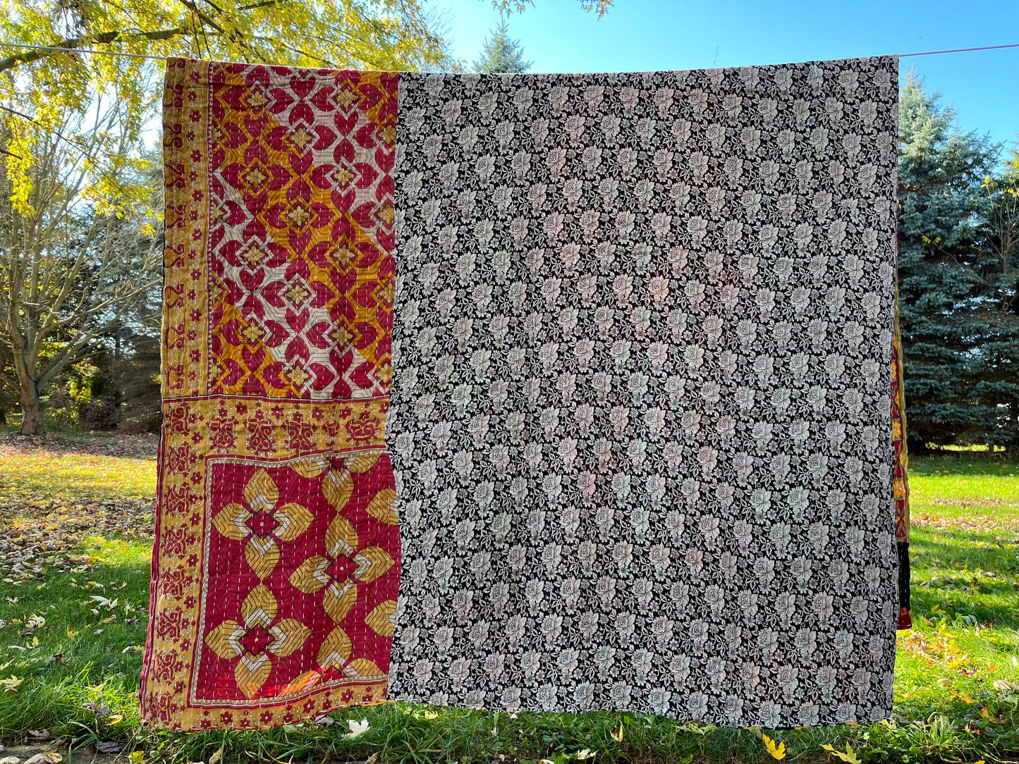 Sari Kantha Throw Blanket