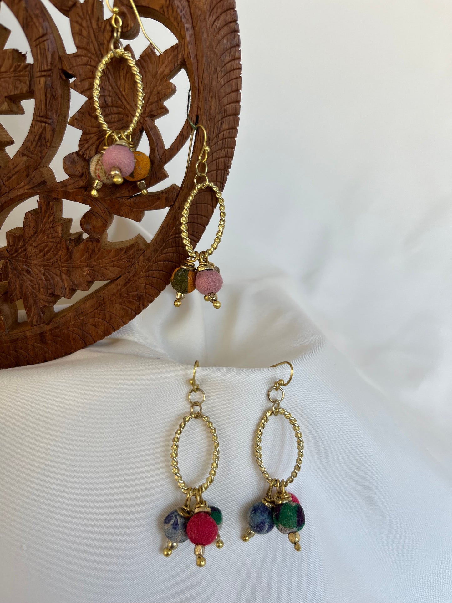 Sari Bead Oval Drop Earrings