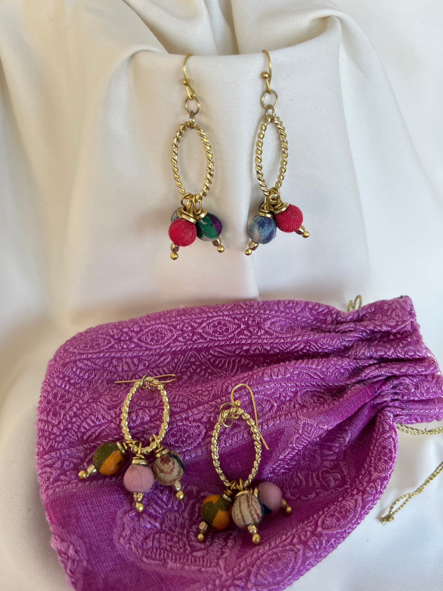 Sari Bead Oval Drop Earrings