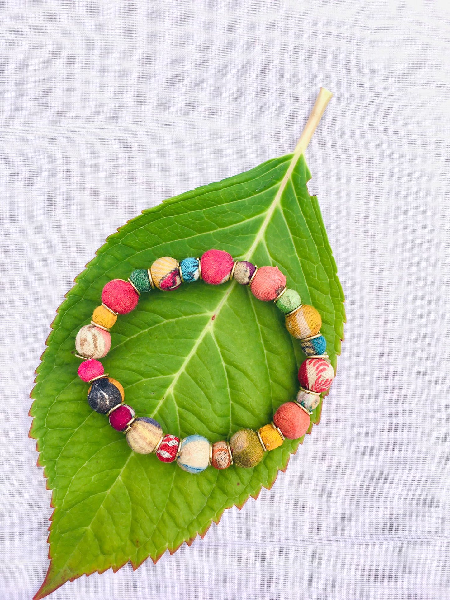 Sari Bead With Gold Accent Bracelet