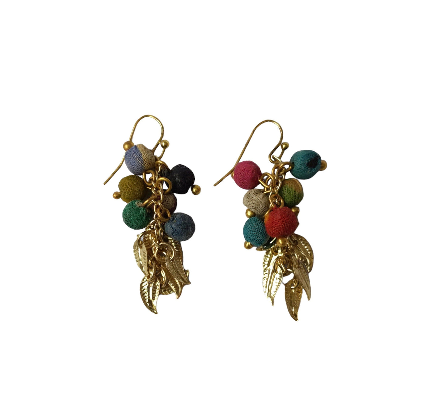 SALE Leaf Charms Sari Bead Earrings
