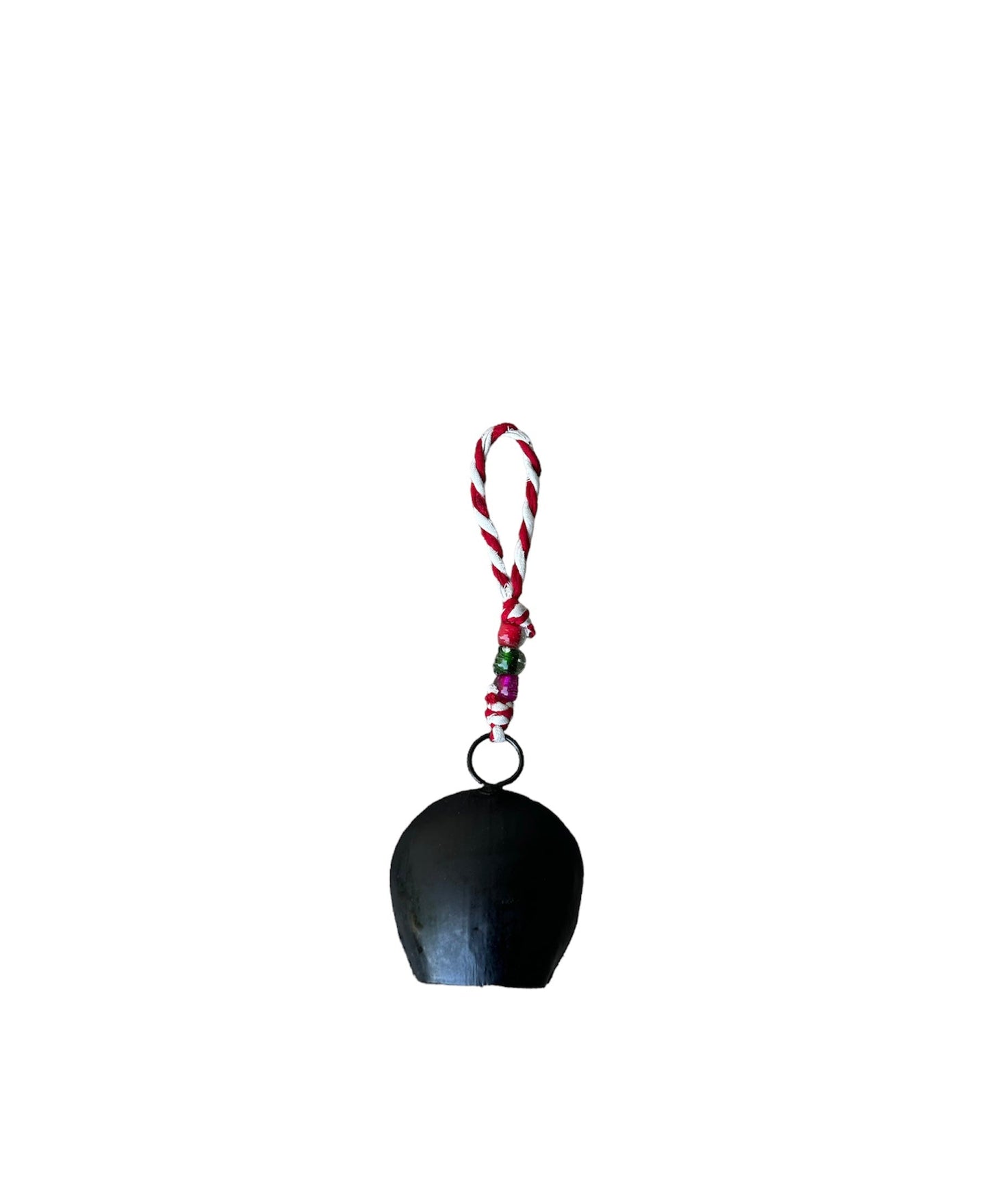 Iron bell with fabric string and beads