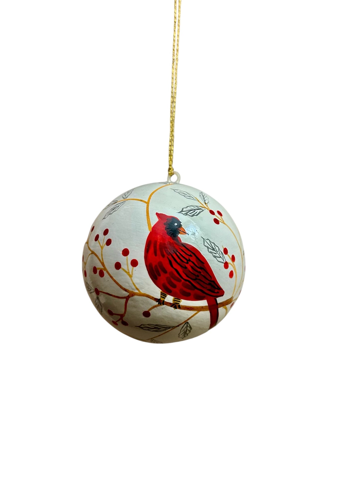Cardinal Bird Paper Mache Ball Ornament
