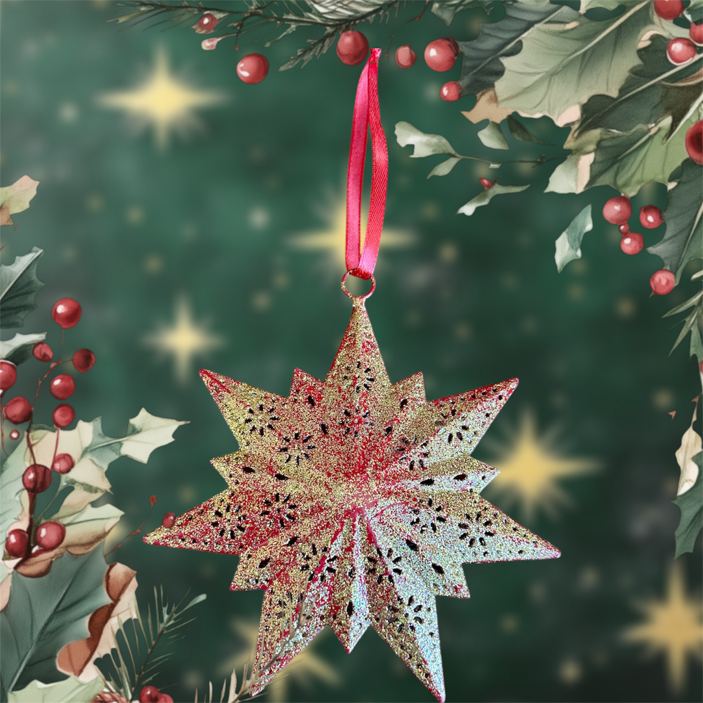 Glittering Red Star Ornament