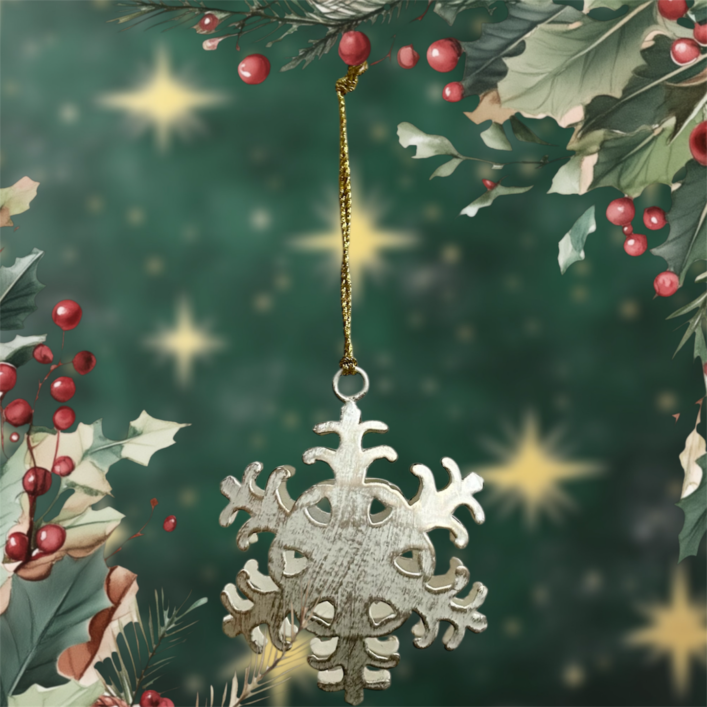 Snowflake Christmas White Ornament With Gold Affect