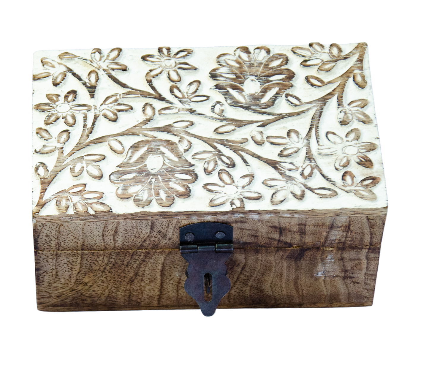 White Washed Wood Carved Box