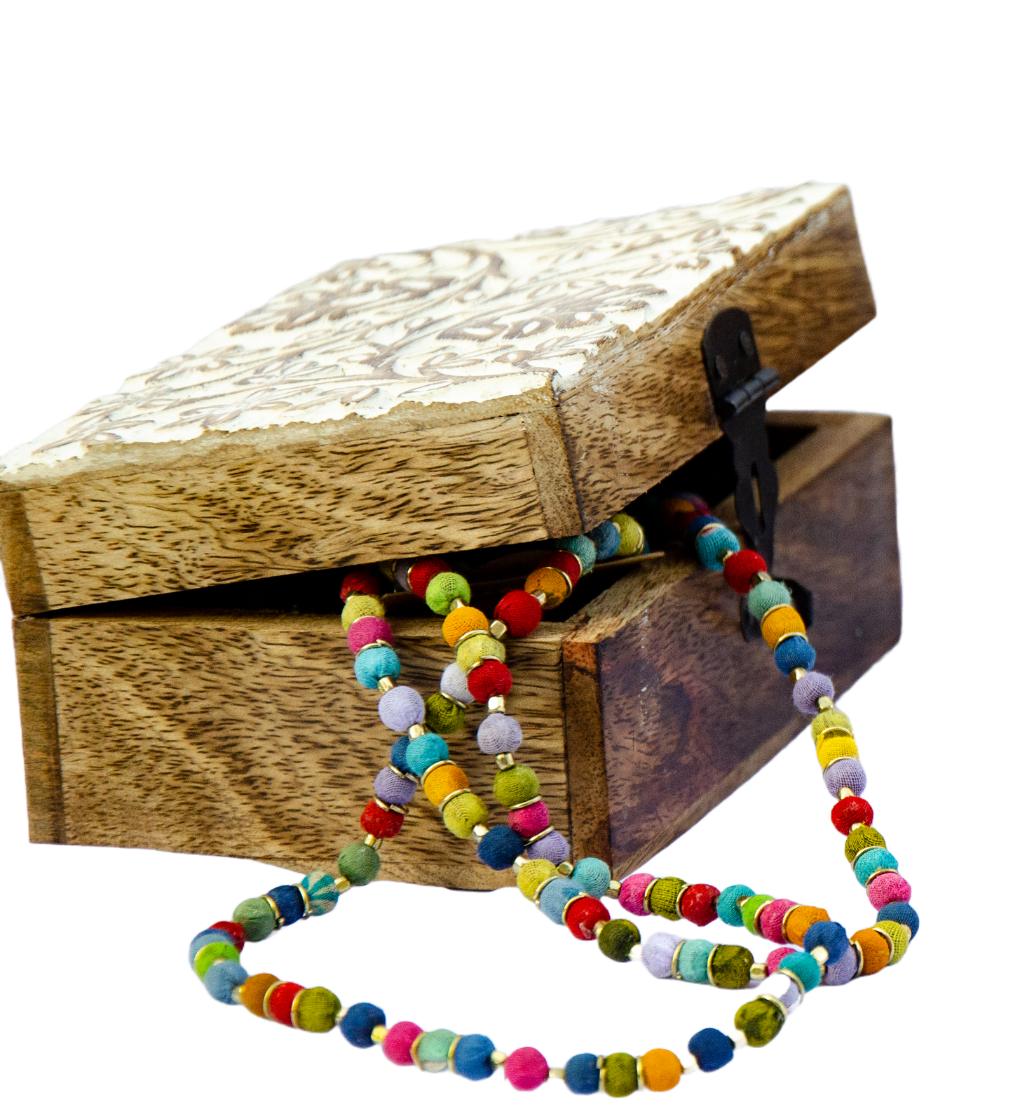White Washed Wood Carved Box