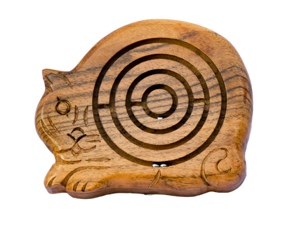 Cat-Shaped Labyrinth Acacia Wood Maze