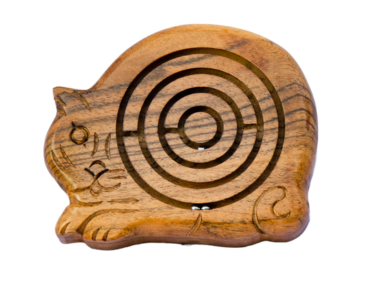 Cat-Shaped Labyrinth Acacia Wood Maze