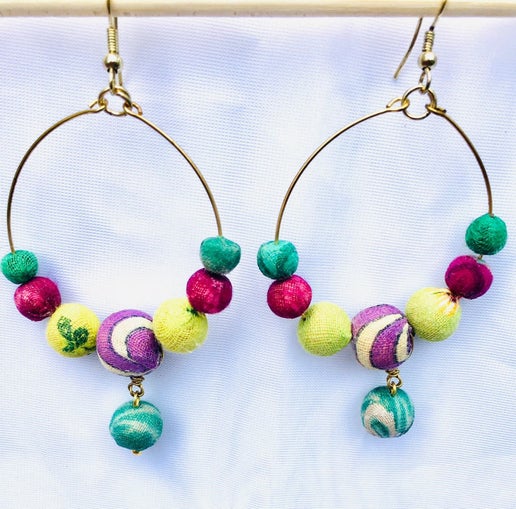 Graceful Cascade Sari Bead Earrings