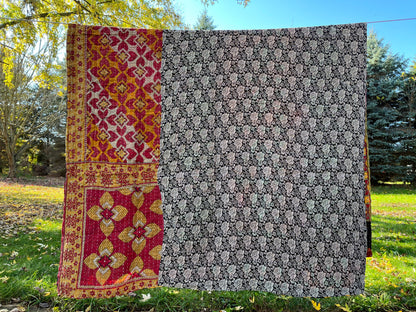 Sari Kantha Throw Blanket