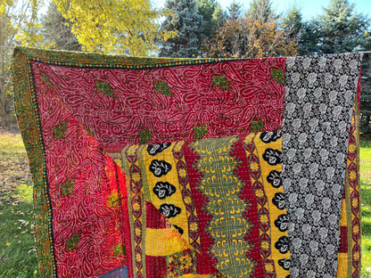 Sari Kantha Throw Blanket