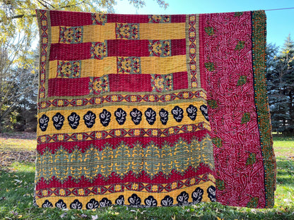 Sari Kantha Throw Blanket