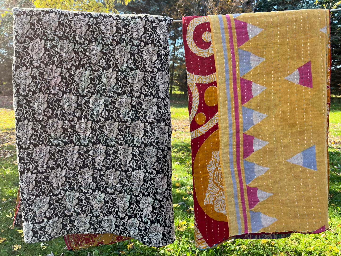 Sari Kantha Throw Blanket
