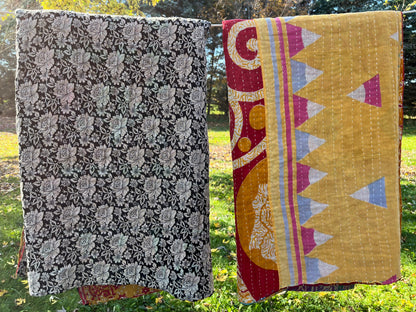 Sari Kantha Throw Blanket