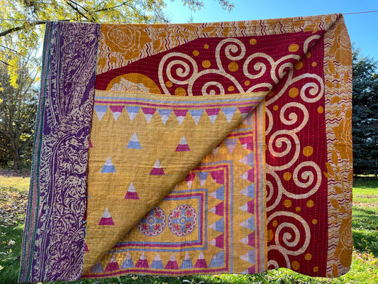 Sari Kantha Throw Blanket