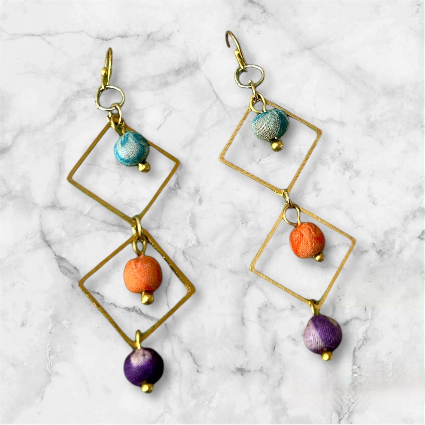 Triple Beads Geometric Drop Earrings