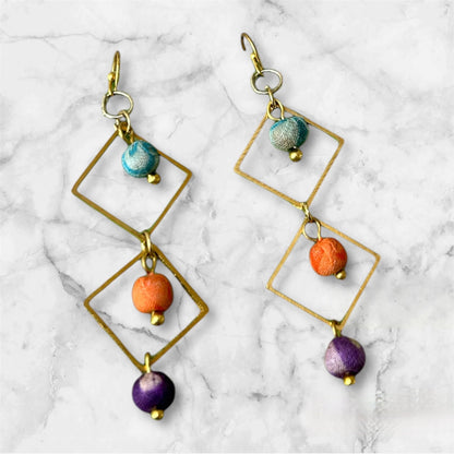 Triple Beads Geometric Drop Earrings