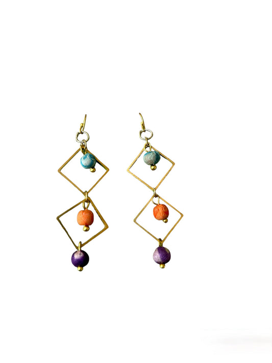 Triple Beads Geometric Drop Earrings