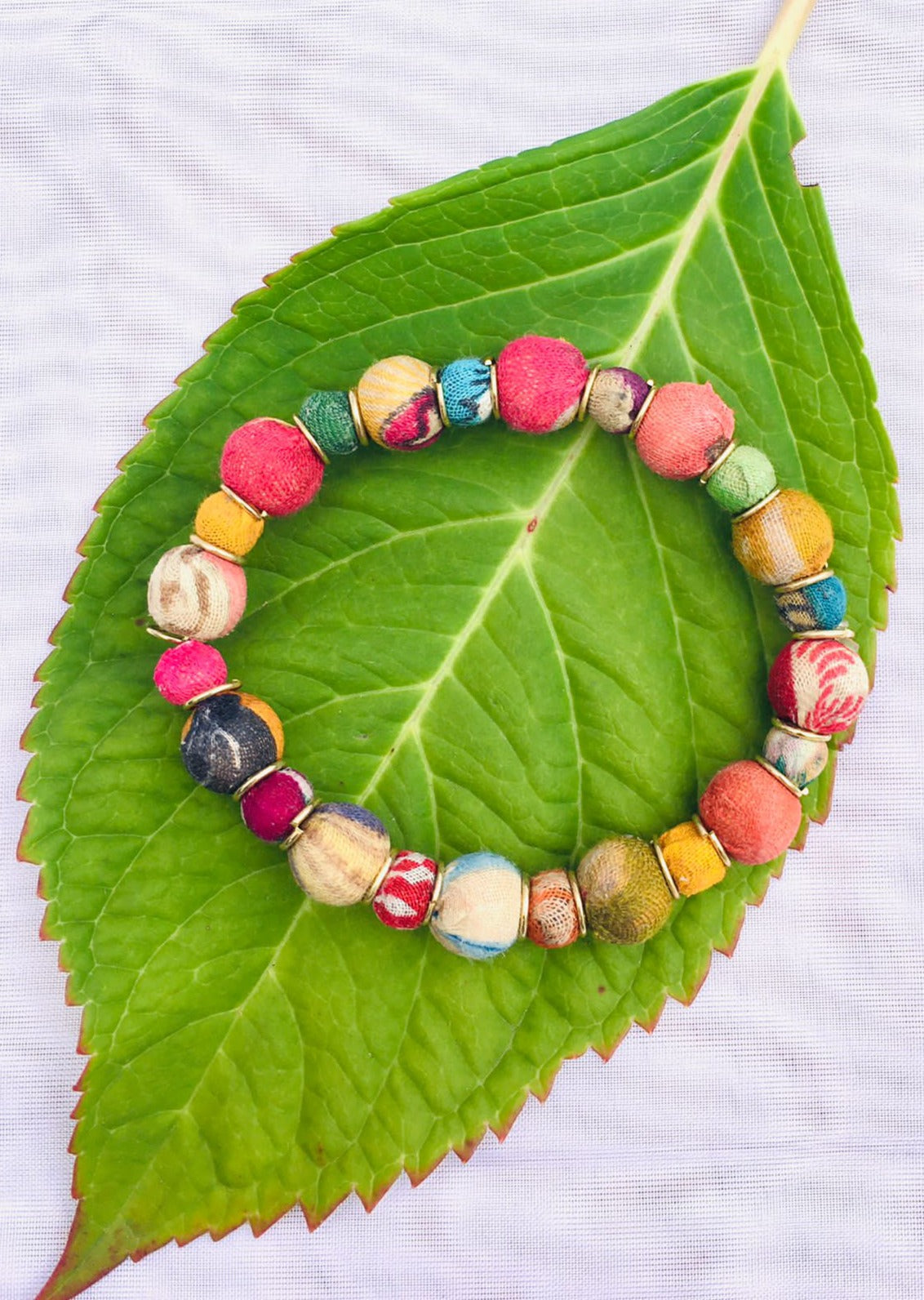 Sari Bead With Gold Accent Bracelet