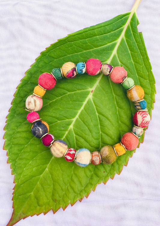 Sari Bead With Gold Accent Bracelet