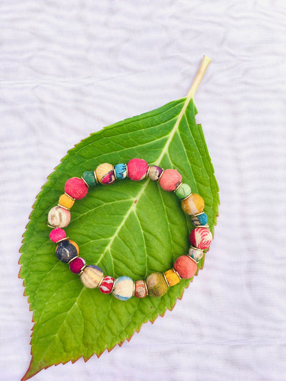 Sari Bead With Gold Accent Bracelet
