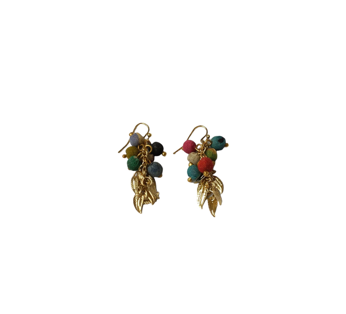 SALE Leaf Charms Sari Bead Earrings