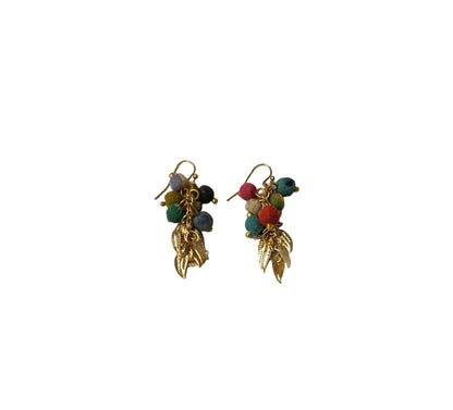 SALE Leaf Charms Sari Bead Earrings