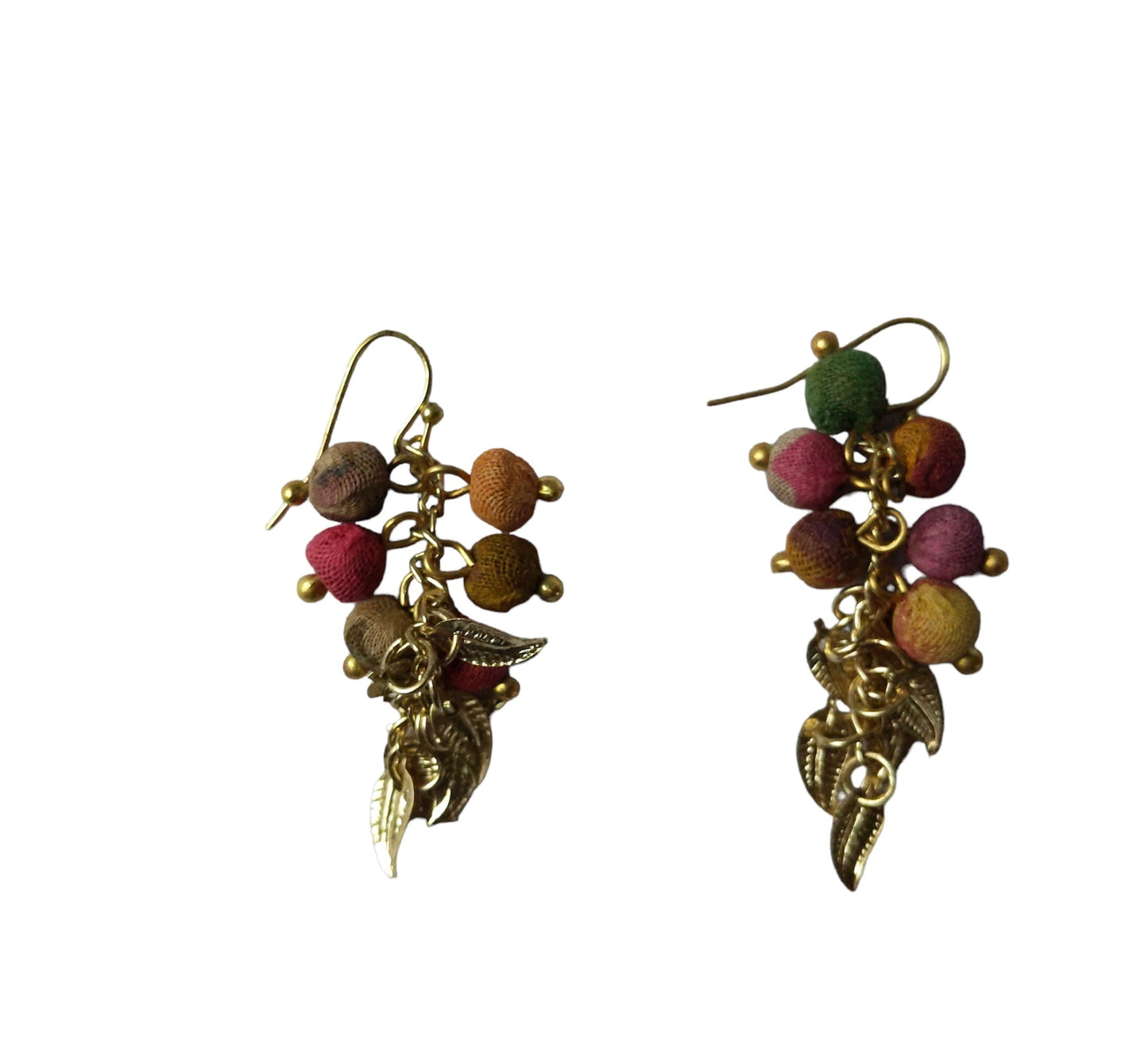 SALE Leaf Charms Sari Bead Earrings