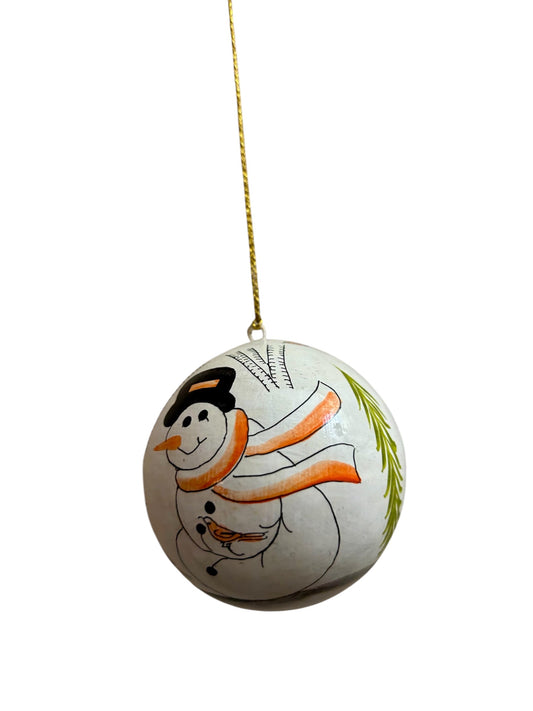 Snowman Paper Mache Ball Ornament
