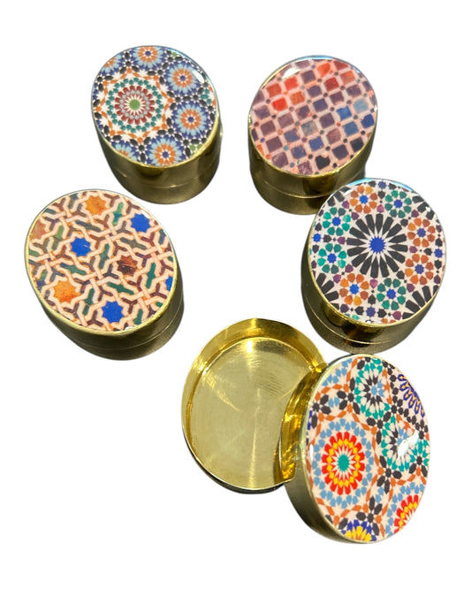 Oval Large Brass Printed Box