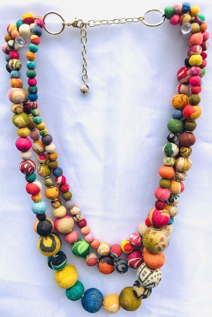 Sari Bead Triple Layered Necklace