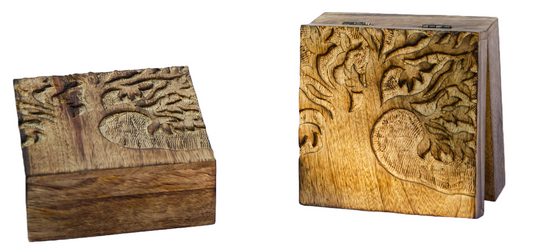 Carved Wood Tree Box
