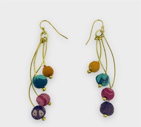 Wavy Sari Bead Drop Earrings