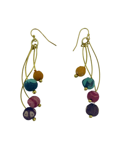Wavy Sari Bead Drop Earrings