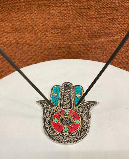 Incense Holder - Hamsa Hand - With Stone